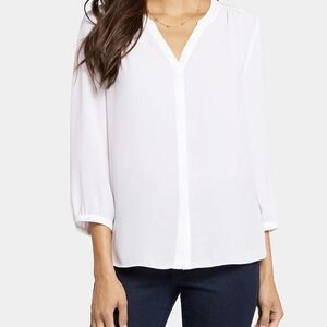 NYDJ White Relaxed‎ Blouse with Mandarin Collar